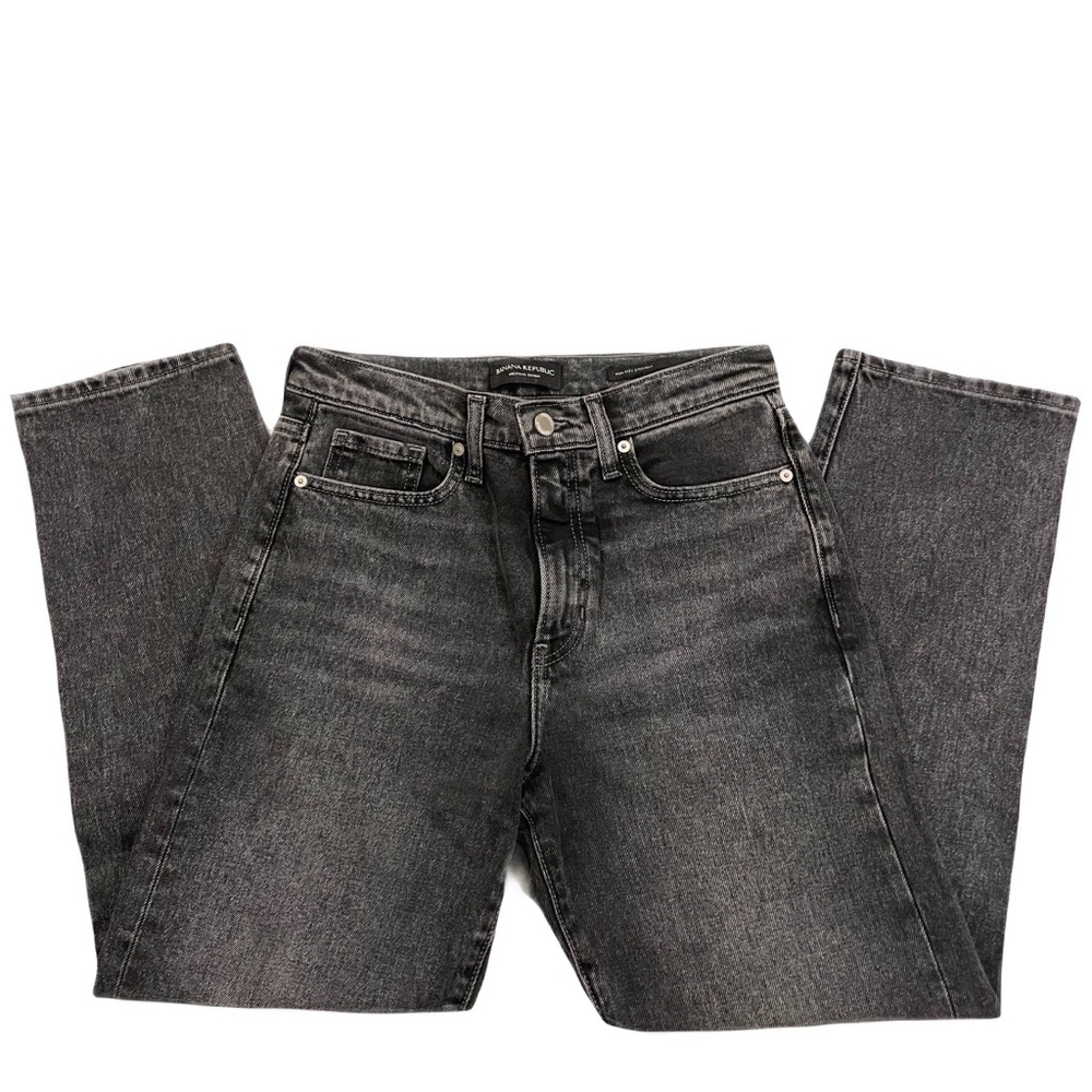 ❤️ BANANA REPUBLIC BLACK WASHED HIGH RISE STRAIGHT LEG DENIM JEANS SIZE 27